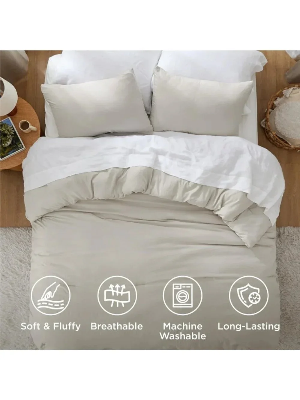 Cozy Beige Queen Comforter Set - Soft Prewashed Bedding, 3-Piece All-Season Bed